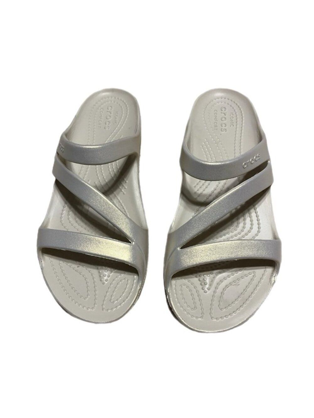 CROCS silver Strappy Slide Sandals W9